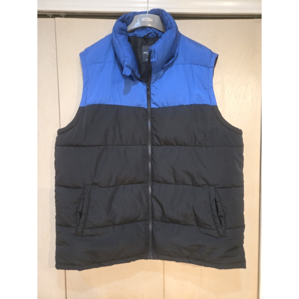 Primark Men's 2XL Blue Black Colorblock‎ Puffer Vest Full Zip Lightweight Jacket